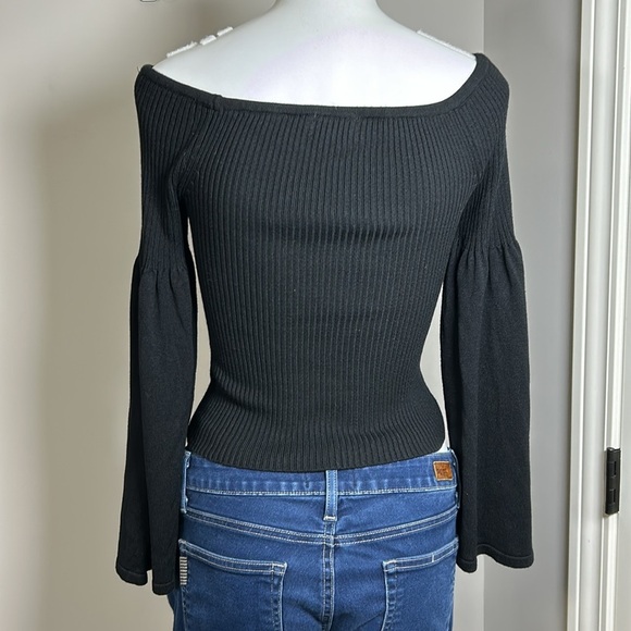 Anthropologie Maeve Off The Shoulder Bell Sleeve Sweater Black Sz S - Picture 7 of 13